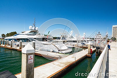 Luxury Yachts Docked in Marina. San Diego Marina Harbor, Fifth Avenue Landing. Editorial Stock Photo