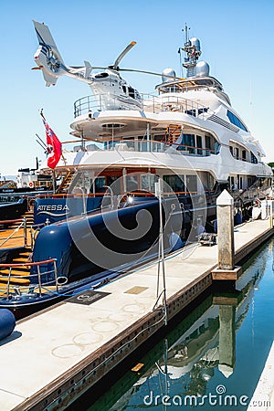 Luxury Yachts Docked in Marina. San Diego Marina Harbor, Fifth Avenue Landing. Editorial Stock Photo