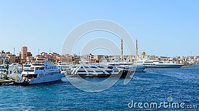 Luxury yachts docked in sea port east panorama Editorial Stock Photo