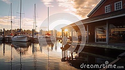 Luxury Yachts Docked in Sea Port Vell at Marine Parking of Modern Motor Boats Stock Photo