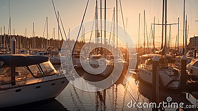 Luxury Yachts Docked in Sea Port Vell at Marine Parking of Modern Motor Boats Stock Photo
