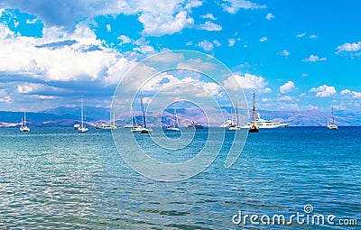 Luxury yachts in Ionian Sea by Corfu island Greece Stock Photo