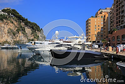 Yachts moored in Port de Fontvieille in Monaco Editorial Stock Photo