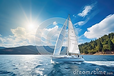 Luxury Yachts at Sea, Sailing Regatta, Sailing Sport in Ocean Waves, Generative AI Illustration Stock Photo