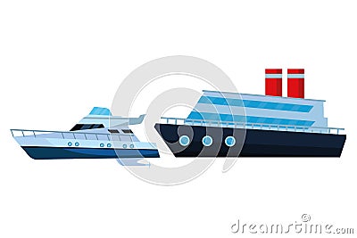 Luxury yatch fast sea travel cruiseship Vector Illustration