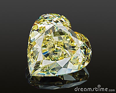 Luxury yellow transparent sparkling gemstone shape heart cut diamond isolated on black background Stock Photo