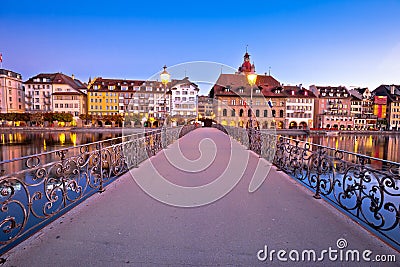 Luzern dawn view of famous landmarks and Reuss river Stock Photo