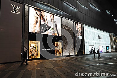 Lv ,dior, Burberry Fashion Boutique in Chengdu Editorial Stock Photo