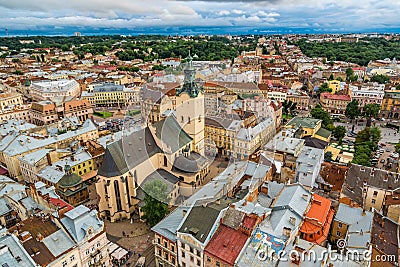 Lviv bird's-eye view, Ukraine Editorial Stock Photo