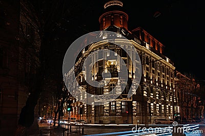 Illuminated house in Lviv Ukraine Stock Photo