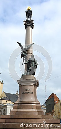 Dam Mickiewicz monument to the national Polish poet Editorial Stock Photo