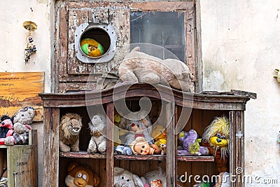 Lviv. Ukraine, April 14, 2019. Museum of old, discarded children`s toys. Travels Editorial Stock Photo