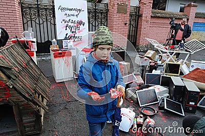 Act of protest `Russian army - is a mob of murderers, raptists and looters`, amid russia invasion to Ukraine Editorial Stock Photo