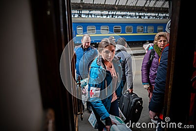 LVIV, UKRAINE -March 12, 2022: Humanitarian crisis during the war in Ukraine. Volunteer medics or paramedics who help thousands of Editorial Stock Photo