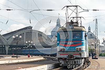 ChS2 Electronic locomotive at Lviv railway station in Lviv, Ukraine. Editorial Stock Photo
