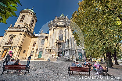 LVIV, UKRAINE - NOVEMBER 09, 2016: Lviv Citycape and People. Church Church of the Holy Communion Interior. Editorial Stock Photo