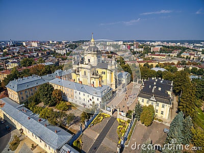 LVIV, UKRAINE - SEPTEMBER 12, 2016: St. George's Cathedral. Greek Catholic 18th-century cathedral with rococo yellow facade Editorial Stock Photo