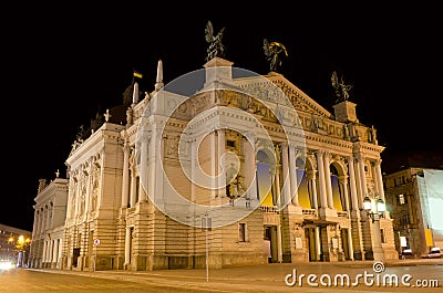 Lvov Opera House at the night Stock Photo