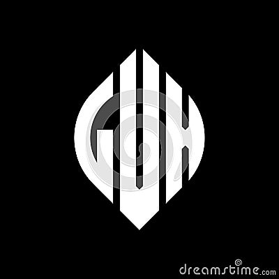 LVX circle letter logo design with circle and ellipse shape. LVX ellipse letters with typographic style. The three initials form a Vector Illustration