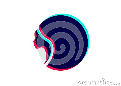 Logo round design beauty woman face profile. Colorful icon women profile silhouette on the white background. Logo design template Vector Illustration