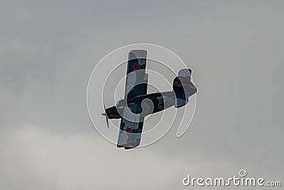 LY-MHC Antonov AN-2 airplane over the rhine valley in Switzerland Editorial Stock Photo