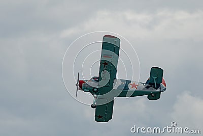 LY-MHC Antonov AN-2 airplane over the rhine valley in Switzerland Editorial Stock Photo