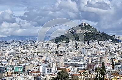 Lycabettus, is a cretaceous limestone hill in Athens, Greece. Stock Photo