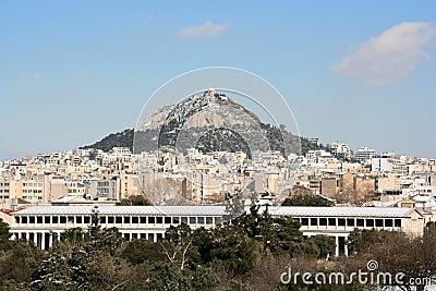 Lycabettus Hill and Ancient Marketplace Stock Photo