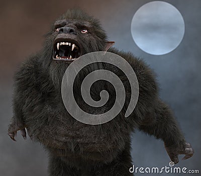 Lycan Werewolf against the background of the full moon 3d illustration Cartoon Illustration