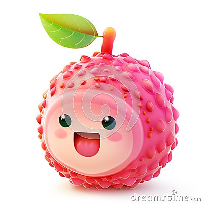 Lychee character with a happy expression and green leaf Stock Photo