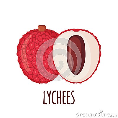 Lychee fruit icon in flat style isolated on white background Vector Illustration