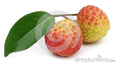 Lychee with green leaf Stock Photo