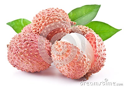 Lychee with leaves Stock Photo