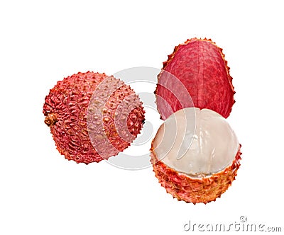 Lychee and peeled lychee Stock Photo
