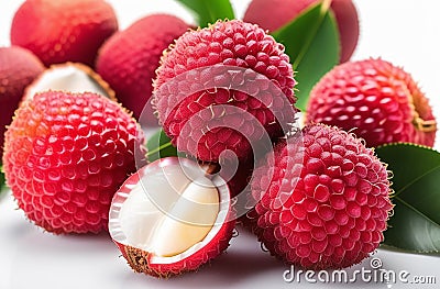 Lychee on a white background with reflection Stock Photo