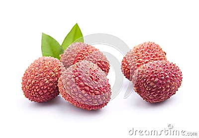 Lychees fruit with leaves Stock Photo