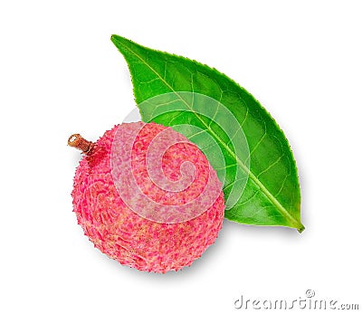 Lychees fruit top view on white background Stock Photo