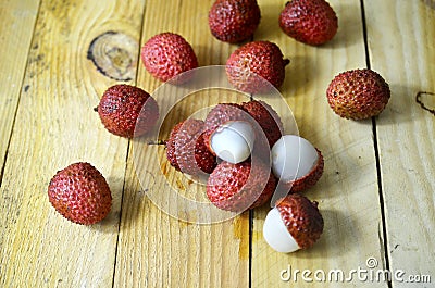 Lychees fruit wooden fruit Stock Photo