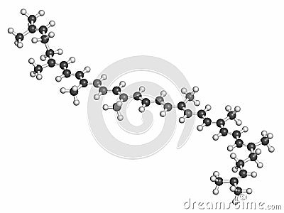 Lycopene red tomato pigment molecule, 3D rendering. Atoms are represented as spheres with conventional color coding: hydrogen . Stock Photo