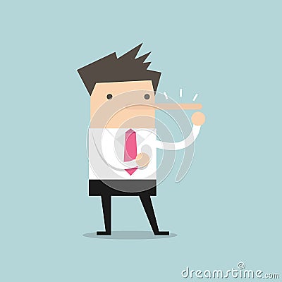 Lying businessman with long nose Vector Illustration