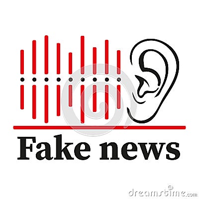 Lying fake news icon. Ear hears lies badge. Dissemination of false information, journalistic deception. Flat vector illustration Vector Illustration