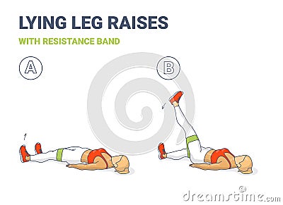 Lying Leg Lifting with Resistance Band Exercise illustration. Colorful Concept of Girl Doing Legs Raise Workout Exercise Vector Illustration
