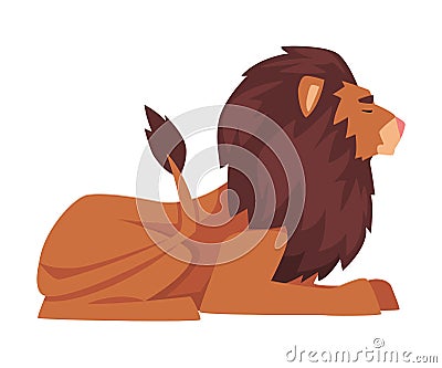 Lying Lion, Proud Powerful Mammal Jungle Animal, Side View Vector Illustration Vector Illustration
