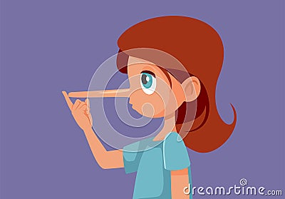 Lying Little Girl Growing a Big Nose Vector Cartoon Illustration Vector Illustration