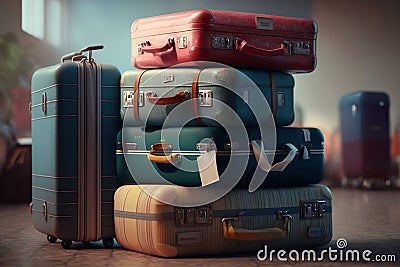 Lying luggage at an airport. Generative Ai. Stock Photo