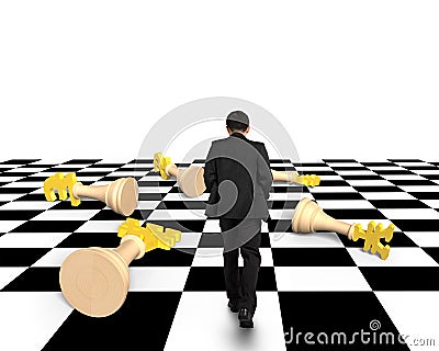 Lying money chess with businessman walking Stock Photo