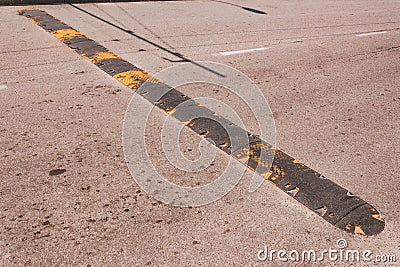 Lying police installations to regulate the speed of cars in the city Stock Photo