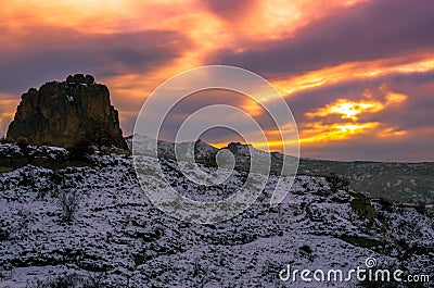 Eye shaped pink sunset over the bewitching Cappadocia, Turkey Stock Photo