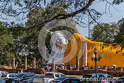 Lying white buddha statue in buddhism religion Editorial Stock Photo