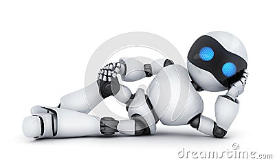 Lying white robot only Cartoon Illustration
